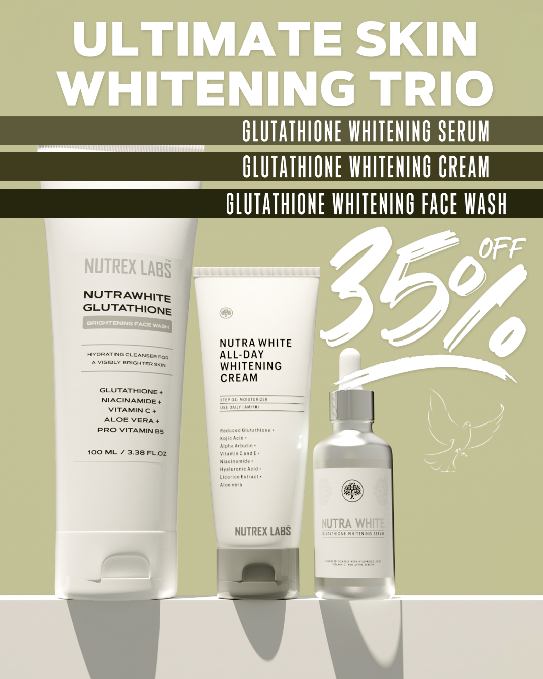 Ultimate Skin Whitening Trio - Glutathione Face Wash, Serum & Cream