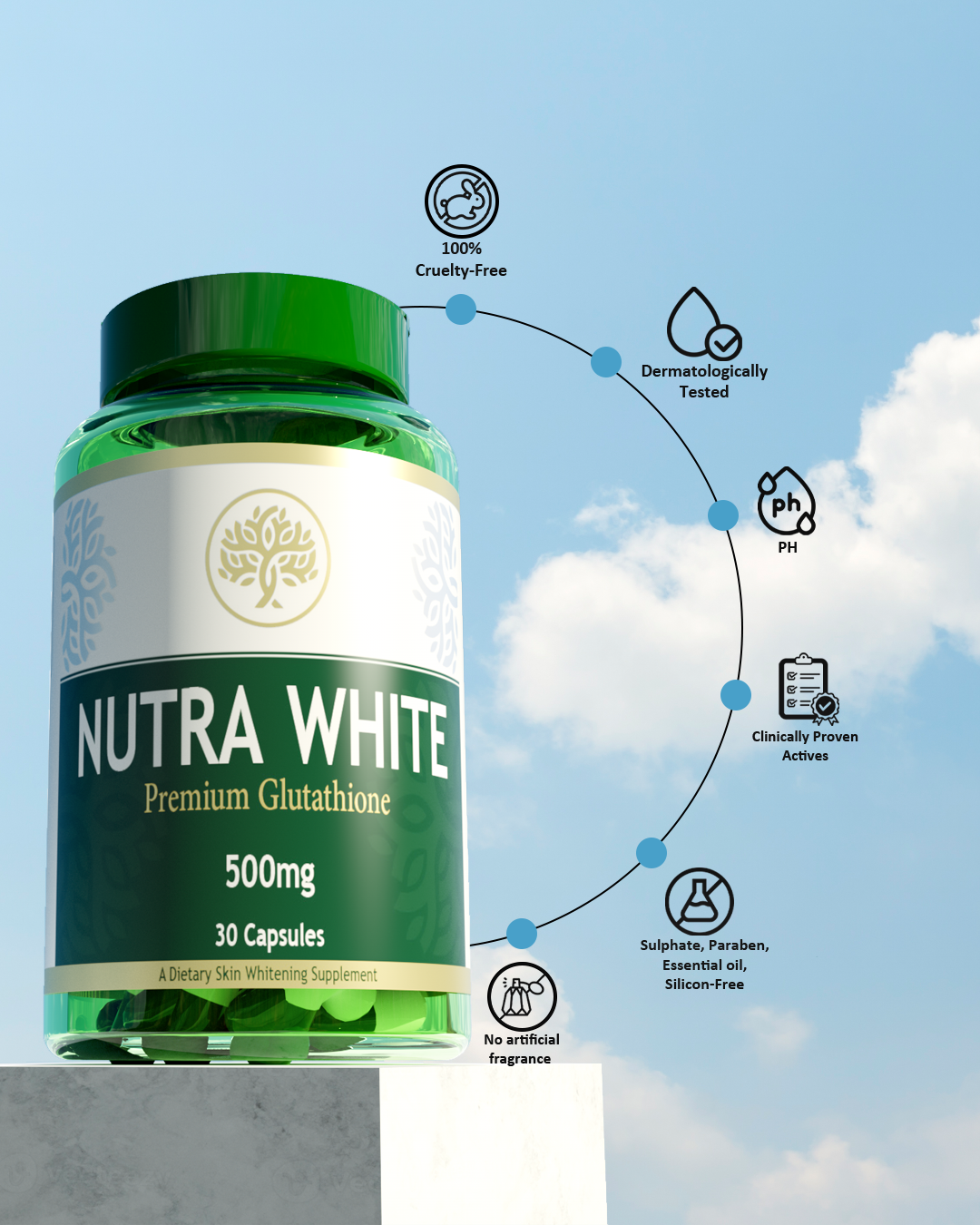 NutraWhite Glutathione Whitening Capsules - 30 Capsules (15 Day Dose)